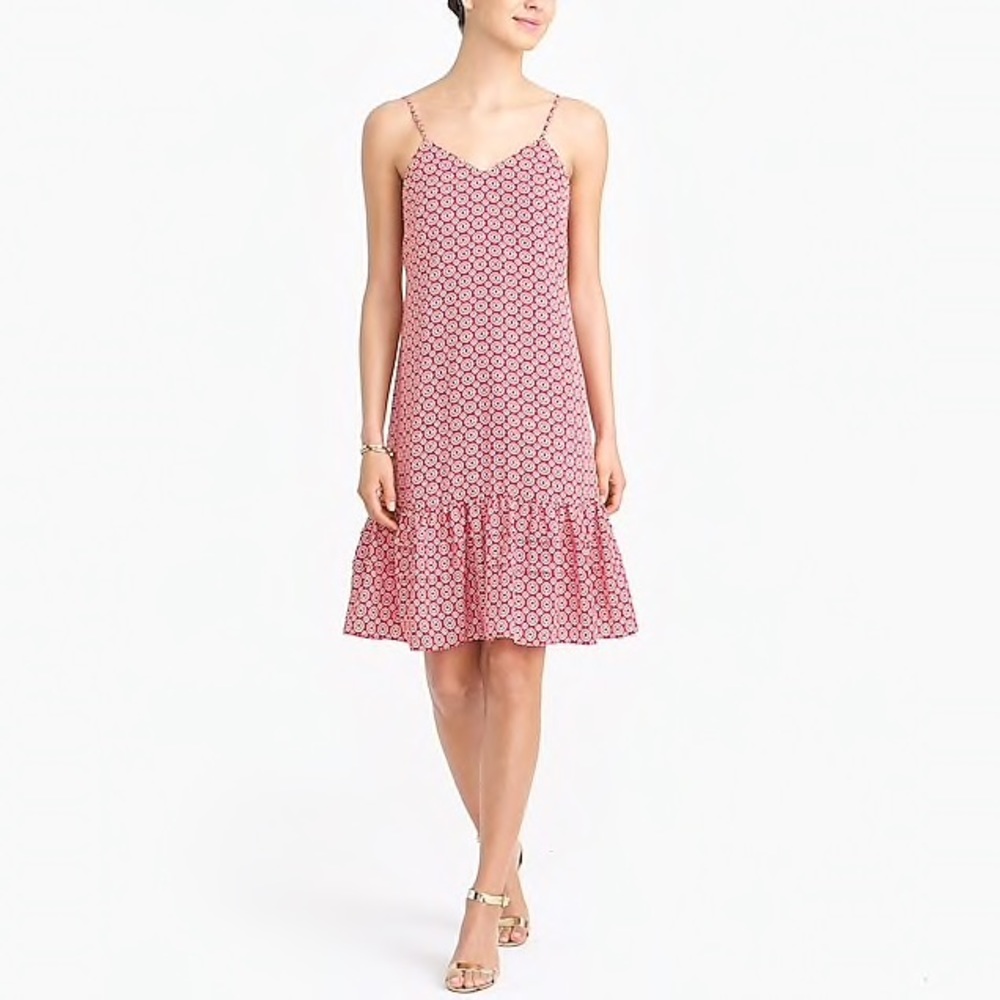 J. Crew Printed ruffle-hem strap dress 6 small